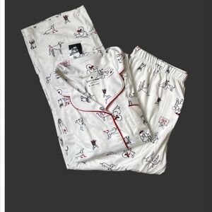 NWT Kate Spade Dog Print Long Sleeve Pajamas Cream, Black and Red Size XL